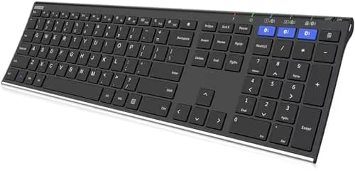 Arteck Universal Bluetooth Keyboard Multi-Device Stainless Steel Full Size Wireless Keyboard for Windows, iOS, Android, Computer Desktop Laptop Surface Tablet Smartphone Built in Rechargeable Battery main image