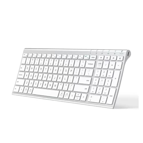 iClever Bluetooth Keyboard, Multi Device Keyboard Rechargeable Bluetooth 5.1 with Number Pad Ergonomic Design Full Size Stable Connection White Keyboard for iOS, Android, Windows main image