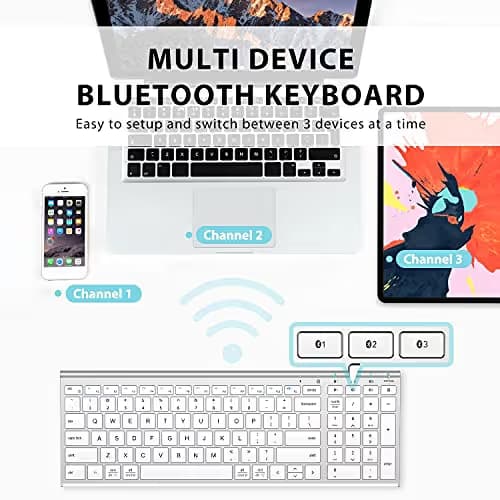 iClever Bluetooth Keyboard, Multi Device Keyboard Rechargeable Bluetooth 5.1 with Number Pad Ergonomic Design Full Size Stable Connection White Keyboard for iOS, Android, Windows image