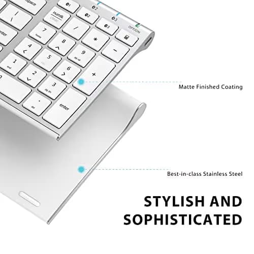 iClever Bluetooth Keyboard, Multi Device Keyboard Rechargeable Bluetooth 5.1 with Number Pad Ergonomic Design Full Size Stable Connection White Keyboard for iOS, Android, Windows image