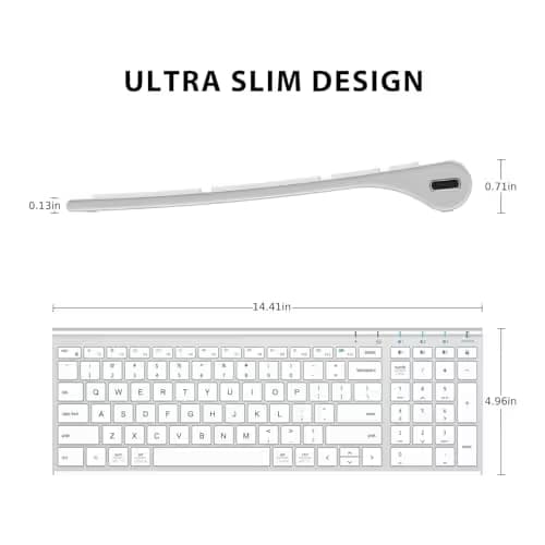 iClever Bluetooth Keyboard, Multi Device Keyboard Rechargeable Bluetooth 5.1 with Number Pad Ergonomic Design Full Size Stable Connection White Keyboard for iOS, Android, Windows image