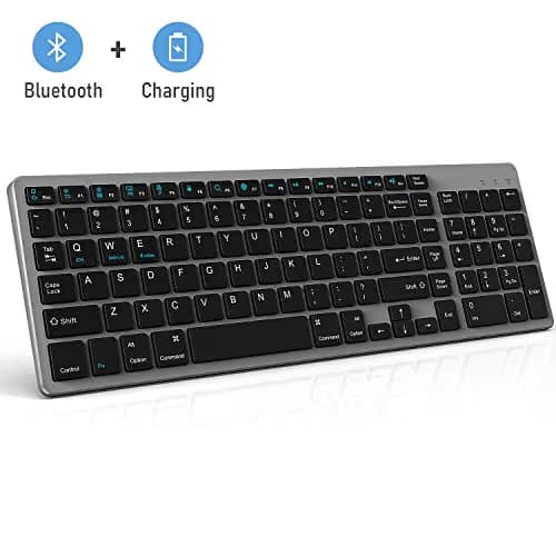 Bluetooth Keyboard, Jelly Comb Rechargeable Slim BT Wireless Keyboard with Number Pad Full Size Design for Laptop Desktop PC Tablet, Windows iOS Android-Gray main image