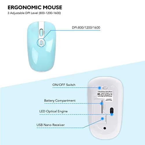 Wireless Keyboard Mouse Combo, Cimetech Compact Full Size Wireless Keyboard and Mouse Set 2.4G Ultra-Thin Sleek Design for Windows, Computer, Desktop, PC, Notebook, Laptop - (Turqouise) image