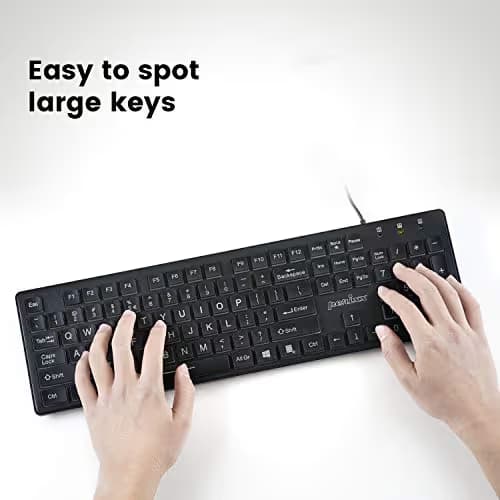 Perixx Periboard-317 Wired Backlit USB Keyboard, Big Print Letter with White Illuminated LED image