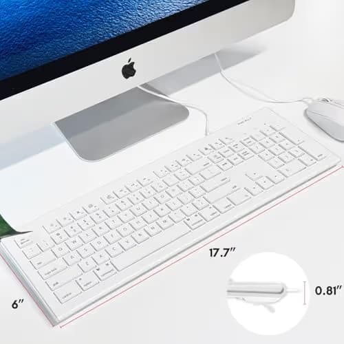 Macally Full Size USB Wired Keyboard (MKEYE) for Mac and PC (White) w/ Shortcut Hot Keys image