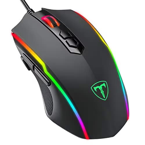 PICTEK Gaming Mouse Wired, 8 Programmable Buttons, Chroma RGB Backlit, 7200 DPI Adjustable, Comfortable Grip Ergonomic Optical PC Computer Gaming Mice with Fire Button, Black (Upgraded Version) image
