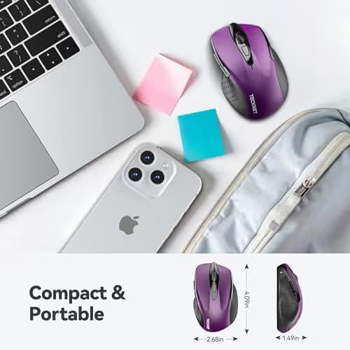 TeckNet Pro 2.4G Ergonomic Wireless Optical Mouse with USB Nano Receiver for Laptop,PC,Computer,Chromebook,Notebook,6 Buttons,24 Months Battery Life, 2600 DPI, 5 Adjustment Levels image