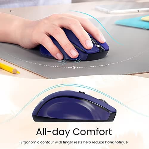 VicTsing MM057 2.4G Wireless Portable Mobile Mouse Optical Mice with USB Receiver, 5 Adjustable DPI Levels, 6 Buttons for Notebook, PC, Laptop, Computer, Macbook - Sapphire Blue image