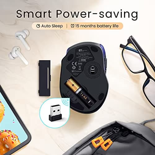VicTsing MM057 2.4G Wireless Portable Mobile Mouse Optical Mice with USB Receiver, 5 Adjustable DPI Levels, 6 Buttons for Notebook, PC, Laptop, Computer, Macbook - Sapphire Blue image