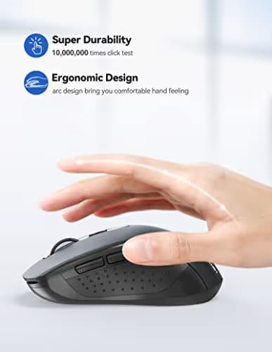 Wireless Mouse TeckNet 2.4G Optical Mouse with USB Nano Receiver for Notebook, PC, Laptop, Computer, 18 Month Battery Life, 3 Adjustable DPI Levels: 2000/1500/1000 DPI (Grey) image