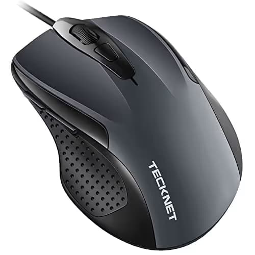 TECKNET 6-Button USB Wired Mouse with Side Buttons, Optical Computer Mouse with 1000/2000DPI, Ergonomic Design, 5ft Cord, Support Laptop Chromebook PC Desktop Mac Notebook-Grey image