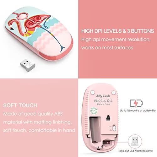 Jelly Comb 2.4G Slim Wireless Mouse with Nano Receiver, Less Noise, Portable Mobile Optical Mice for Notebook, PC, Laptop, Computer, MacBook (Flamingo) image