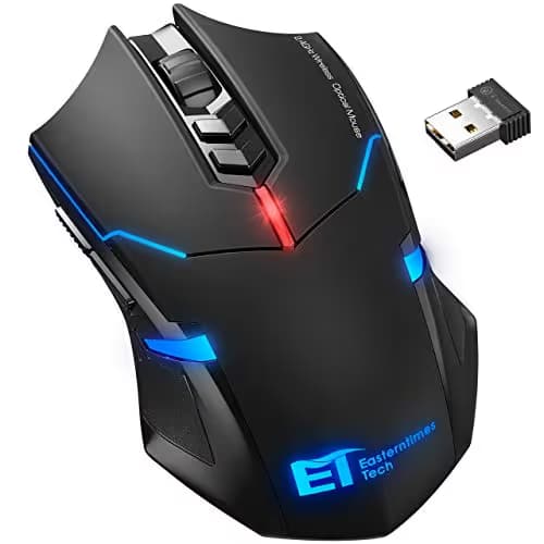 VicTsing Wireless Gaming Mouse with Unique Silent Click, Breathing Backlit, 2 Programmable Side Buttons, 2400 DPI, Ergonomic Grips, 7-Button Design- Black main image