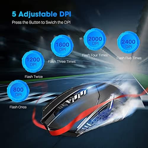 VicTsing Wireless Gaming Mouse with Unique Silent Click, Breathing Backlit, 2 Programmable Side Buttons, 2400 DPI, Ergonomic Grips, 7-Button Design- Black image