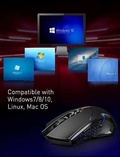 VicTsing Wireless Gaming Mouse with Unique Silent Click, Breathing Backlit, 2 Programmable Side Buttons, 2400 DPI, Ergonomic Grips, 7-Button Design- Black image