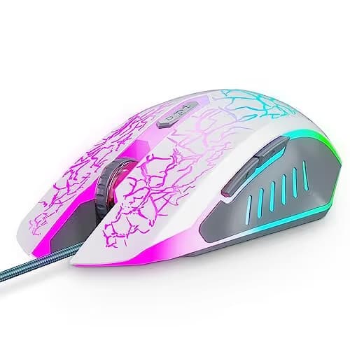 VersionTECH. Wired Gaming Mouse, Ergonomic USB Optical Mouse Mice with Chroma RGB Backlit, 1200 to 3600 DPI for Laptop PC Computer Games & Work -White main image