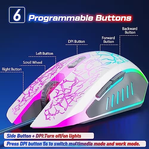 VersionTECH. Wired Gaming Mouse, Ergonomic USB Optical Mouse Mice with Chroma RGB Backlit, 1200 to 3600 DPI for Laptop PC Computer Games & Work -White image