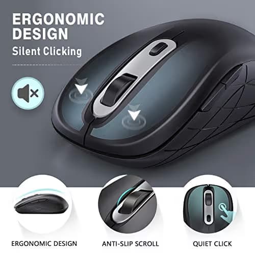 Wireless Mouse Jelly Comb Optical Mouse 2.4G Type-C with Adjustable DPI 1000/1600/2400 Level USB Mouse 6 Buttons with Nano Receiver for Laptop,PC,Desktop,Windows,MAC OS (Black and Sliver) image