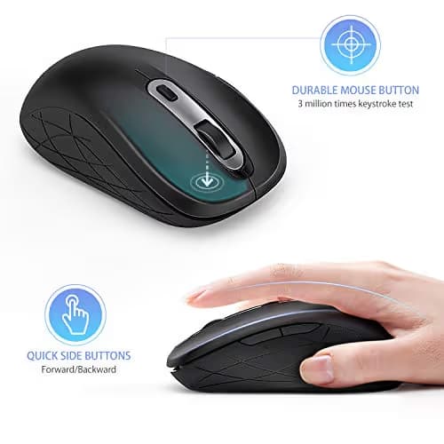 Wireless Mouse Jelly Comb Optical Mouse 2.4G Type-C with Adjustable DPI 1000/1600/2400 Level USB Mouse 6 Buttons with Nano Receiver for Laptop,PC,Desktop,Windows,MAC OS (Black and Sliver) image