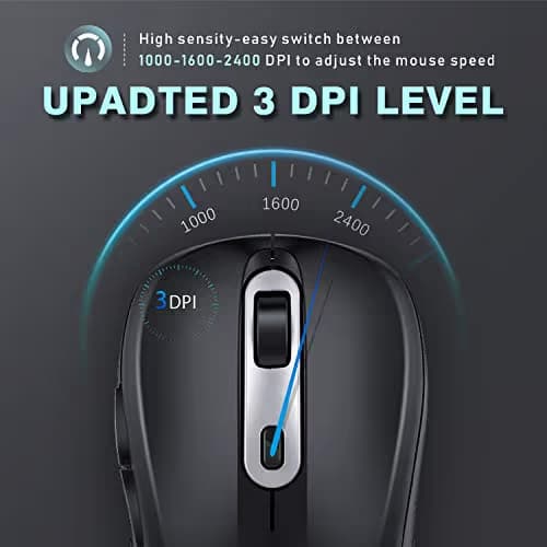 Wireless Mouse Jelly Comb Optical Mouse 2.4G Type-C with Adjustable DPI 1000/1600/2400 Level USB Mouse 6 Buttons with Nano Receiver for Laptop,PC,Desktop,Windows,MAC OS (Black and Sliver) image