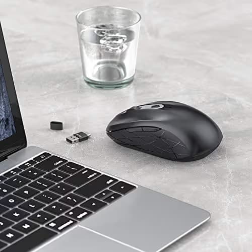 Wireless Mouse Jelly Comb Optical Mouse 2.4G Type-C with Adjustable DPI 1000/1600/2400 Level USB Mouse 6 Buttons with Nano Receiver for Laptop,PC,Desktop,Windows,MAC OS (Black and Sliver) image