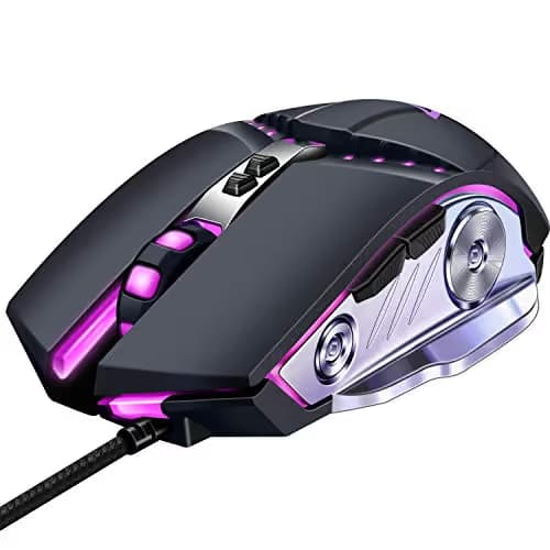 LENRUE V1 Gaming Mouse Wired, Ergonomic Computer Mice with 6 Programmable Buttons, 4 Circular & Breathing LED Light, 4 Adjustable DPI Up to 2400 for PC Mac Laptop and Gamer main image