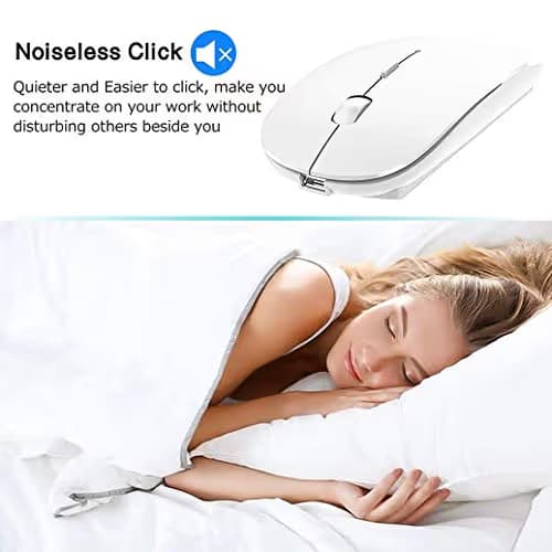 CALOCAA Wireless Mouse for Laptops Rechargeable 2.4Ghz Wireless Mini Mouse Level 3 Adjustable DPI Optical Mute Ultra Thin Computer Mouse with USB Receiver and C-Type Adapter (White) image