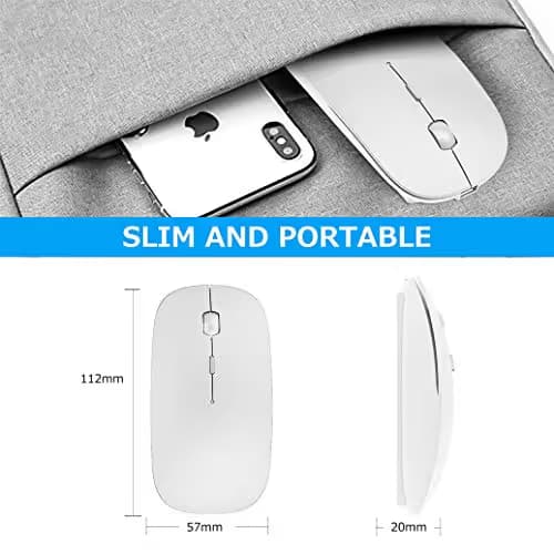 CALOCAA Wireless Mouse for Laptops Rechargeable 2.4Ghz Wireless Mini Mouse Level 3 Adjustable DPI Optical Mute Ultra Thin Computer Mouse with USB Receiver and C-Type Adapter (White) image