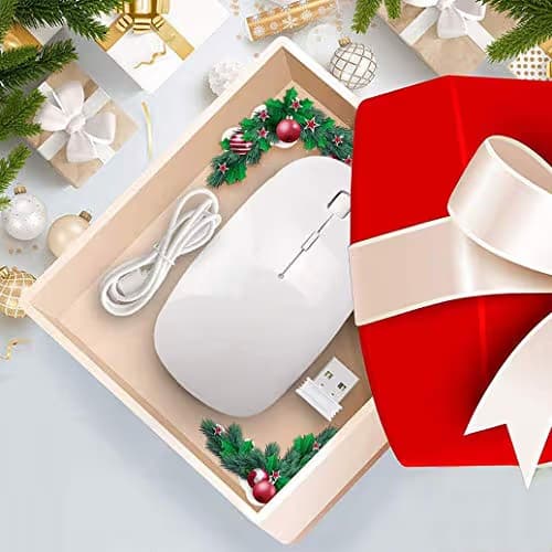 CALOCAA Wireless Mouse for Laptops Rechargeable 2.4Ghz Wireless Mini Mouse Level 3 Adjustable DPI Optical Mute Ultra Thin Computer Mouse with USB Receiver and C-Type Adapter (White) image