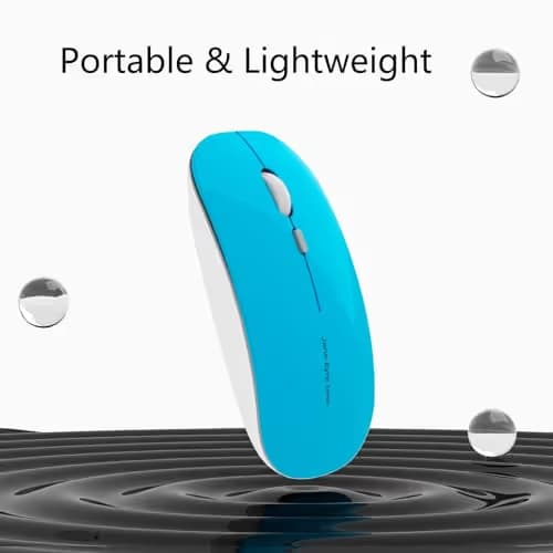 Picktech Q5 Slim Rechargeable Wireless Mouse, 2.4G Portable Optical Silent Ultra Thin Wireless Computer Mouse with USB Receiver and Type C Adapter, Compatible with PC, Laptop, Desktop (Blue) image