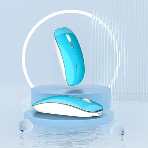 Picktech Q5 Slim Rechargeable Wireless Mouse, 2.4G Portable Optical Silent Ultra Thin Wireless Computer Mouse with USB Receiver and Type C Adapter, Compatible with PC, Laptop, Desktop (Blue) image