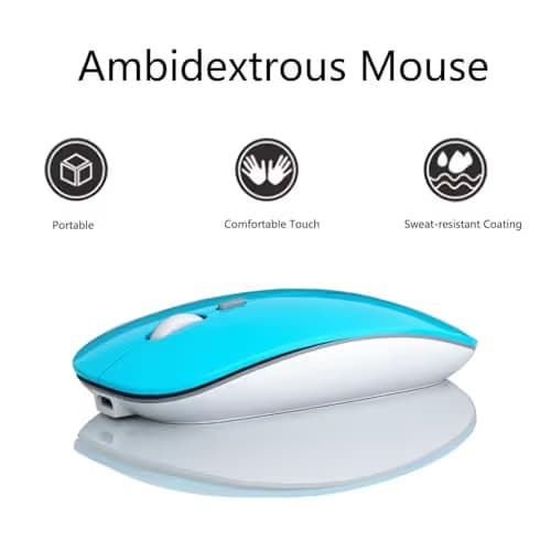Picktech Q5 Slim Rechargeable Wireless Mouse, 2.4G Portable Optical Silent Ultra Thin Wireless Computer Mouse with USB Receiver and Type C Adapter, Compatible with PC, Laptop, Desktop (Blue) image