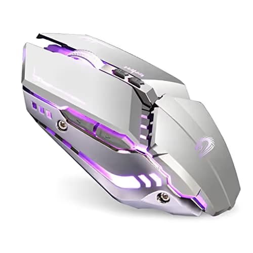 TENMOS T12 Wireless Gaming Mouse Rechargeable, 2.4G Silent Optical Wireless Computer Mice with Changeable LED Light Compatible with Laptop PC, 7 Buttons, 3 Adjustable DPI (Silver) image