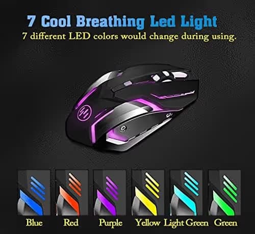 Wireless Gaming Mouse, Scettar Rechargeable Computer Gaming Mouse Unique Silent Click, 7 Breathing Led Light, 3 Adjustable DPI,Iron Plate, Power Saving Mode Wireless Mouse for Laptop/PC/Notebook image