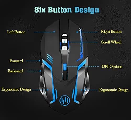 Wireless Gaming Mouse, Scettar Rechargeable Computer Gaming Mouse Unique Silent Click, 7 Breathing Led Light, 3 Adjustable DPI,Iron Plate, Power Saving Mode Wireless Mouse for Laptop/PC/Notebook image