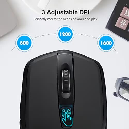 Yantop Wireless Mouse for Laptop, Full Size 2.4G Cordless Mouse with USB Nano Receiver, Power ON-Off Switch, 3 Adjustable DPI, Large 6-Button Mouse for Computer, Desktop, MacBook, Notebook,Black image