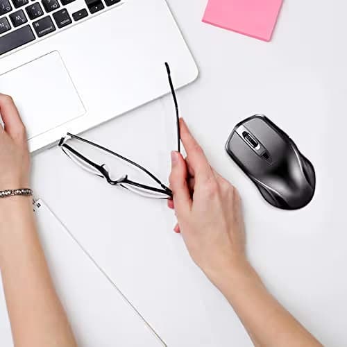 Yantop Wireless Mouse for Laptop, Full Size 2.4G Cordless Mouse with USB Nano Receiver, Power ON-Off Switch, 3 Adjustable DPI, Large 6-Button Mouse for Computer, Desktop, MacBook, Notebook,Black image