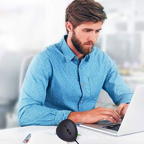 Wired Ergonomic Vertical USB Mouse with Adjustable Sensitivity (800/1200/1600 DPI), USB or Type C Connection, Scroll Endurance, Thumb Buttons, USB C to USB adapter included image