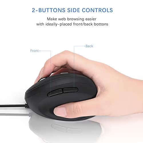 Wired Ergonomic Vertical USB Mouse with Adjustable Sensitivity (800/1200/1600 DPI), USB or Type C Connection, Scroll Endurance, Thumb Buttons, USB C to USB adapter included image