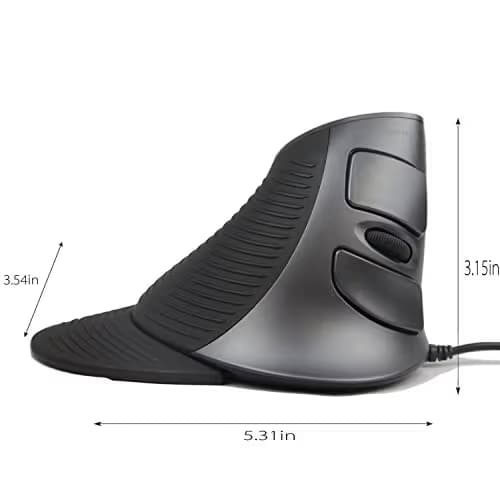 J-Tech Digital Scroll Endurance Wired Mouse Ergonomic Vertical USB Mouse with Adjustable Sensitivity (600/1000/1600 DPI), Removable Palm Rest & Thumb Buttons - Reduces Hand/Wrist Pain (Wired) image