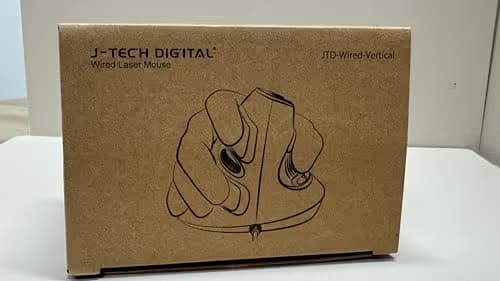 J-Tech Digital Scroll Endurance Wired Mouse Ergonomic Vertical USB Mouse with Adjustable Sensitivity (600/1000/1600 DPI), Removable Palm Rest & Thumb Buttons - Reduces Hand/Wrist Pain (Wired) image