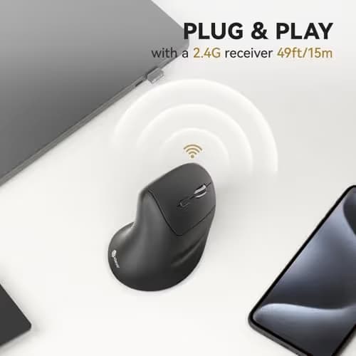 iClever Vertical Mouse - Ergonomic Mouse Wireless 6 Buttons with Adjustable DPI 1000/1600/2000/2400 Comfortable 2.4G Optical Ergo Mouse for Laptop, Computer, Desktop, Windows, Mac OS image