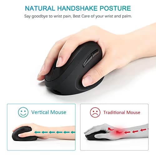 Vertical Wireless Mouse, Jelly Comb Ergonomic Mouse Reduces Wrist Strain, Easy Switch Between 3 Computers with Bluetooth, USB or Type C Connection, Rechargeable - MV09D image