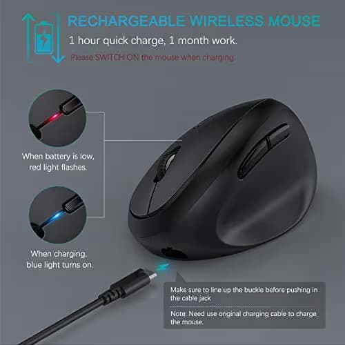 Vertical Wireless Mouse, Jelly Comb Ergonomic Mouse Reduces Wrist Strain, Easy Switch Between 3 Computers with Bluetooth, USB or Type C Connection, Rechargeable - MV09D image
