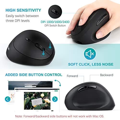 Vertical Wireless Mouse, Jelly Comb Ergonomic Mouse Reduces Wrist Strain, Easy Switch Between 3 Computers with Bluetooth, USB or Type C Connection, Rechargeable - MV09D image