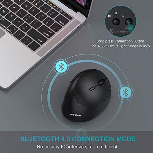 Vertical Wireless Mouse, Jelly Comb Ergonomic Mouse Reduces Wrist Strain, Easy Switch Between 3 Computers with Bluetooth, USB or Type C Connection, Rechargeable - MV09D image