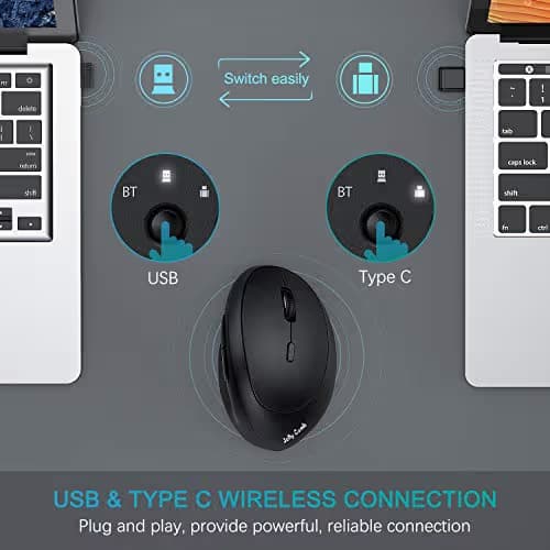 Vertical Wireless Mouse, Jelly Comb Ergonomic Mouse Reduces Wrist Strain, Easy Switch Between 3 Computers with Bluetooth, USB or Type C Connection, Rechargeable - MV09D image