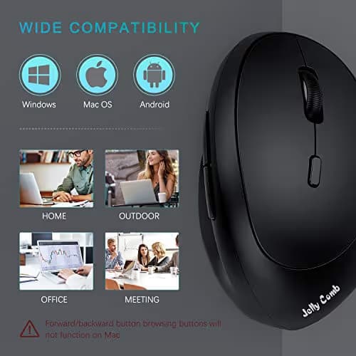 Vertical Wireless Mouse, Jelly Comb Ergonomic Mouse Reduces Wrist Strain, Easy Switch Between 3 Computers with Bluetooth, USB or Type C Connection, Rechargeable - MV09D image