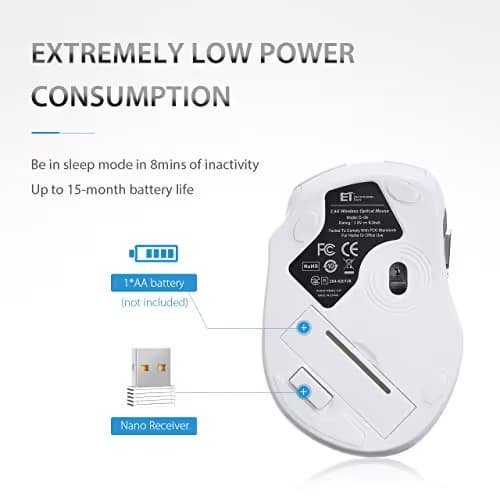 VicTsing mm057 2.4G Wireless Portable Mobile Mouse Optical Mice with USB Receiver, 5 Adjustable DPI Levels, 6 Buttons for Notebook, PC, Laptop, Computer, MacBook - White image