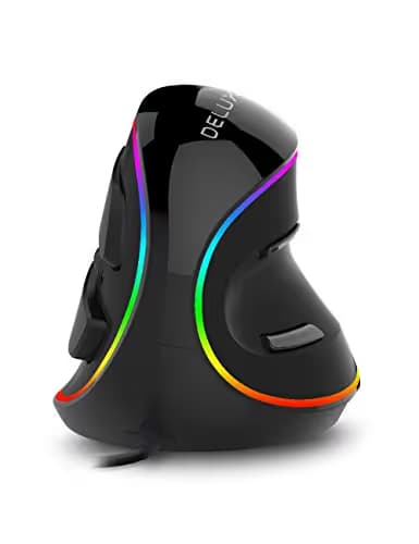 Delux Ergonomic Vertical Mouse, Wired Optical Mouse with RGB Lighting, 6 Buttons, Removable Wrist Rest, 5 Adjustable DPI (800-1200-1600-2400-4000 DPI) for Laptop PC Computer (M618Plus RGB-Black) image